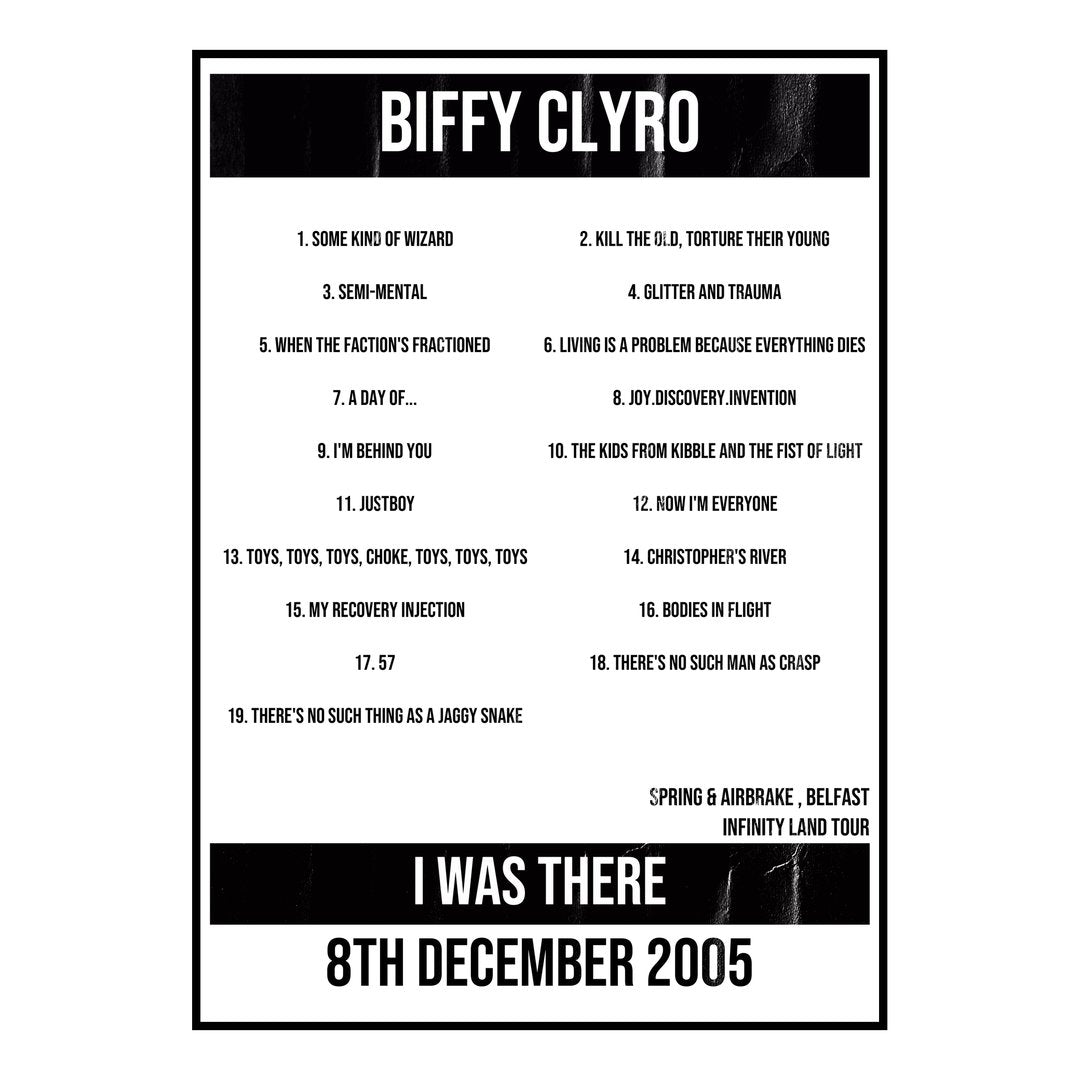 Biffy Clyro Belfast 8th December 2005 Setlist poster