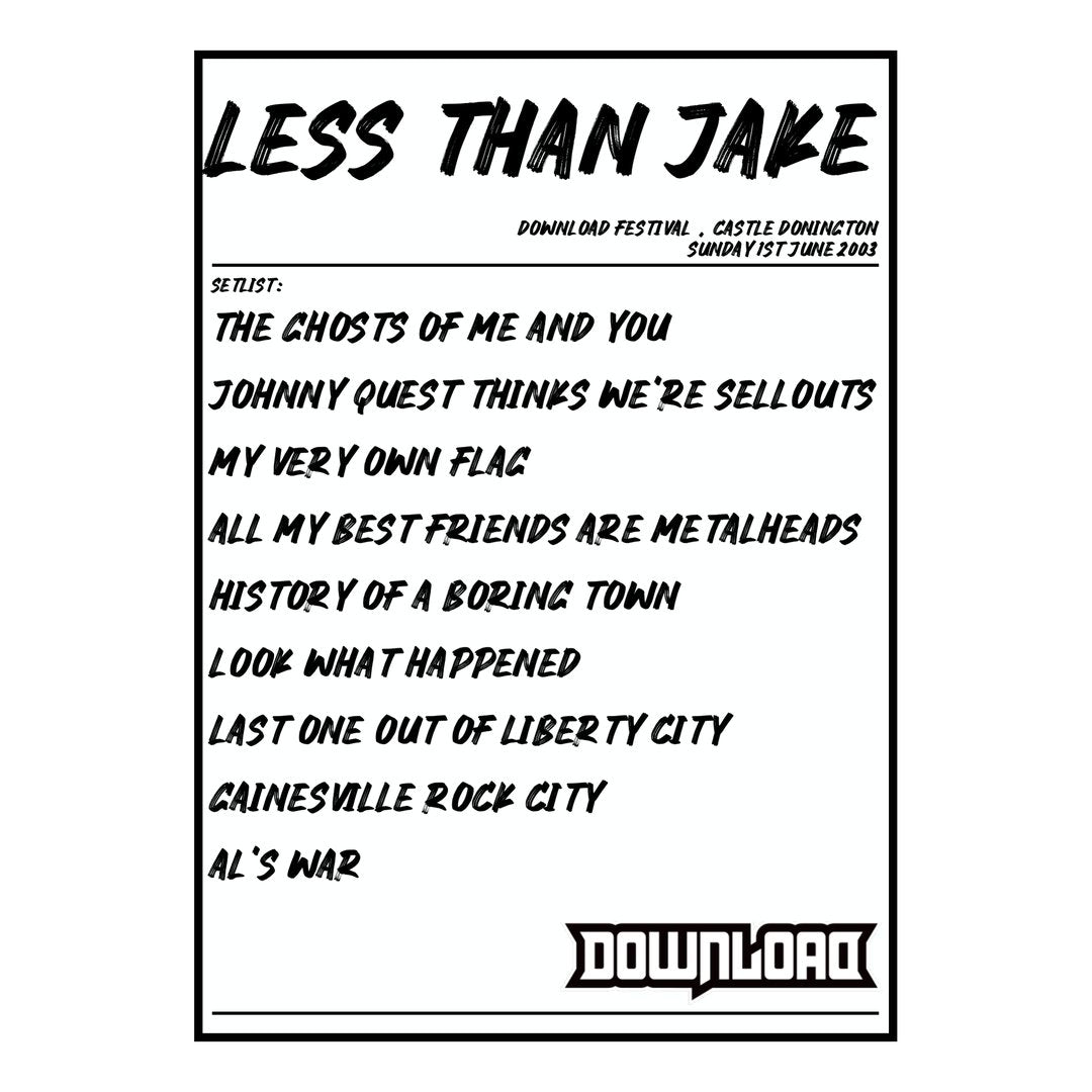 Less Than Jake Castle Donington 1st June 2003 Setlist poster