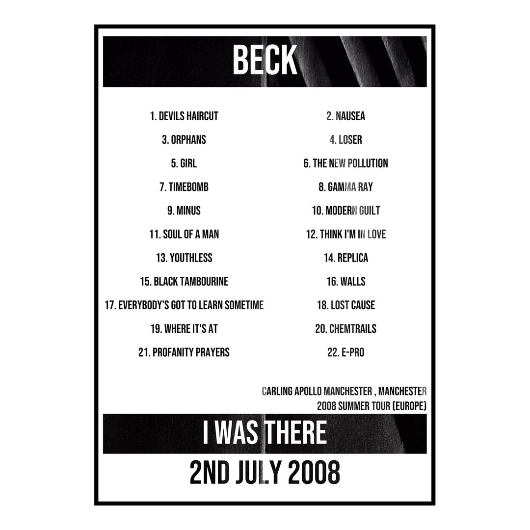 Beck Manchester 2nd July 2008 Setlist poster