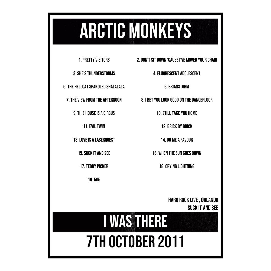 Arctic Monkeys Orlando 7th October 2011 Setlist poster