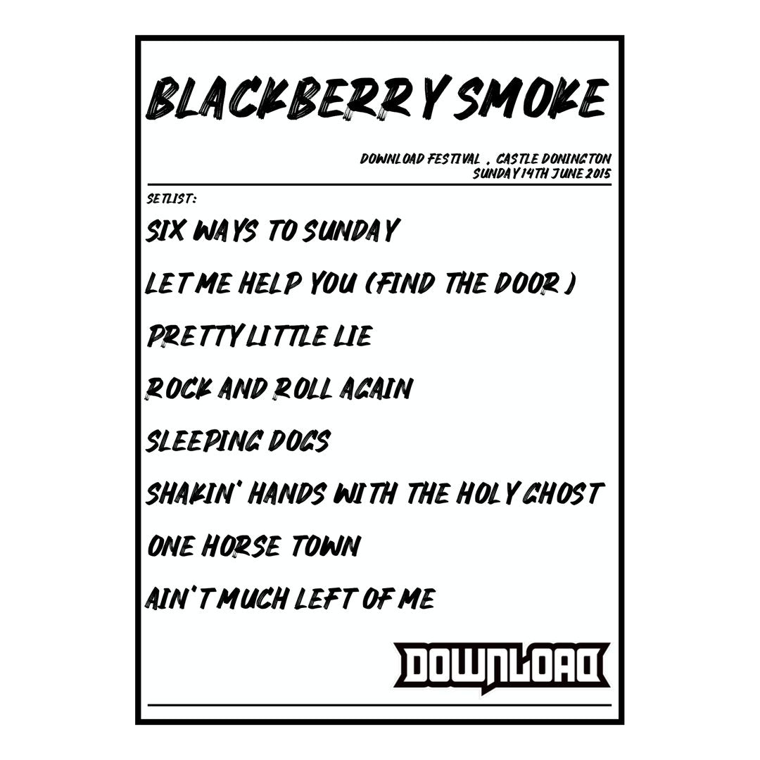 Blackberry Smoke Castle Donington 14th June 2015 Setlist poster