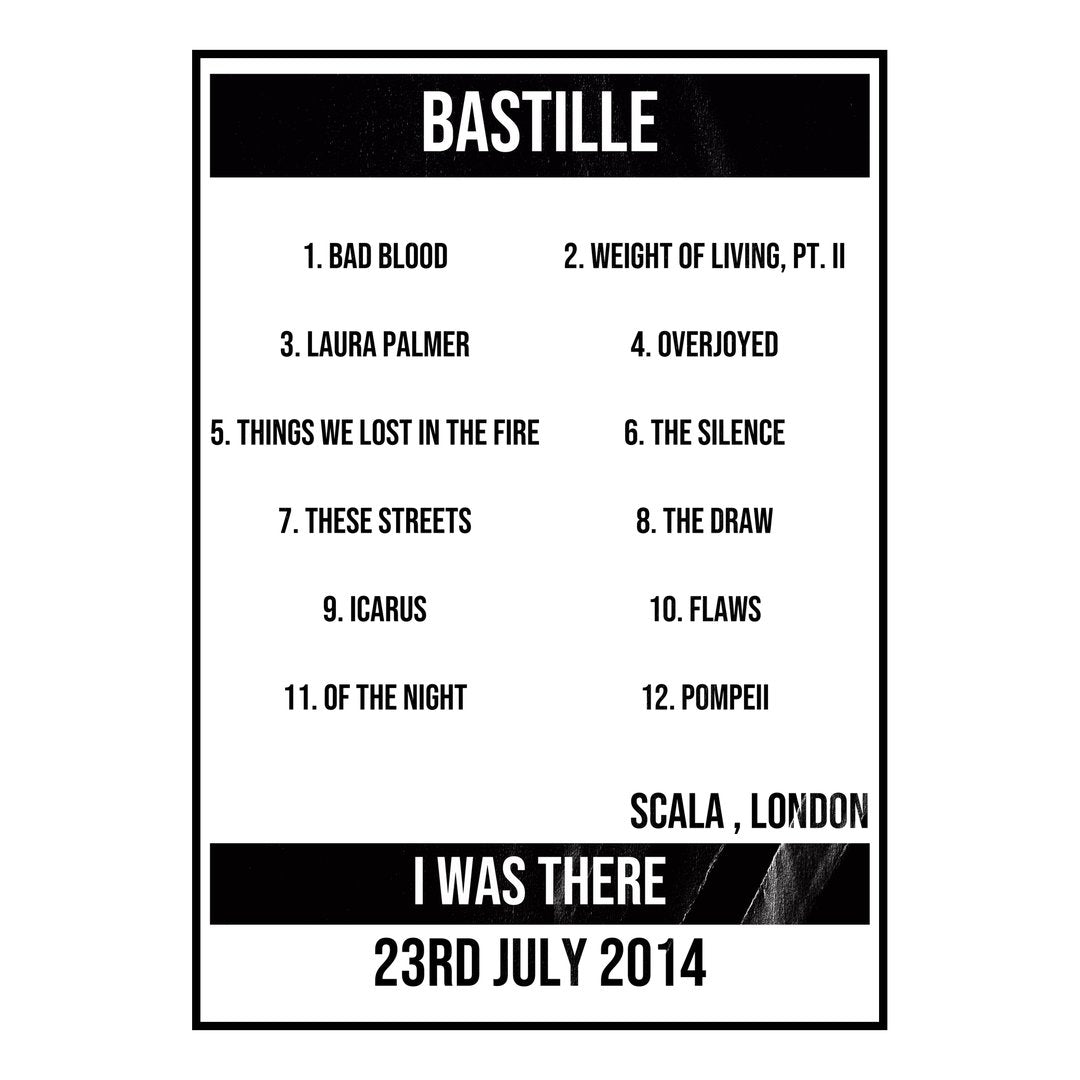 Bastille London 23rd July 2014 Setlist poster