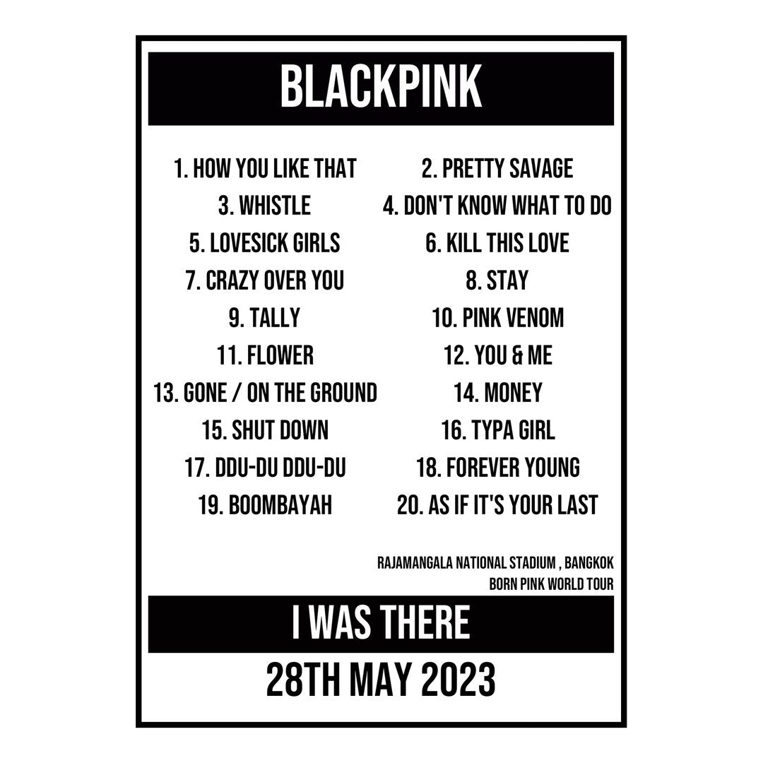 A Setlist Poster Featuring BLACKPINK Gig from Bangkok in 2023