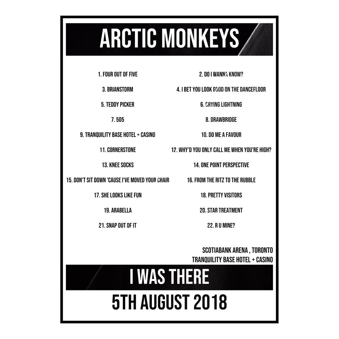 Arctic Monkeys Toronto 5th August 2018 Setlist poster