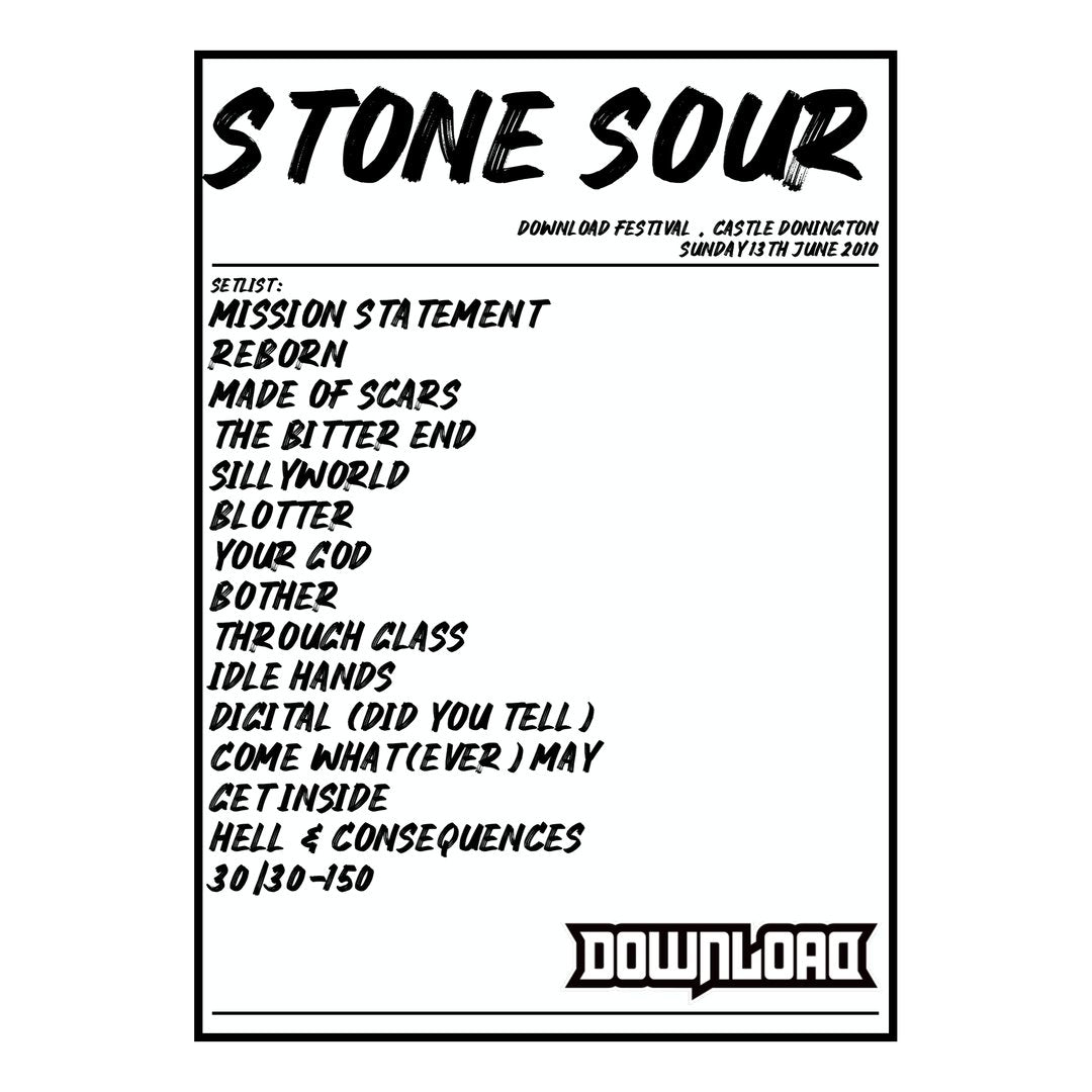 Stone Sour Castle Donington 13th June 2010 Setlist poster