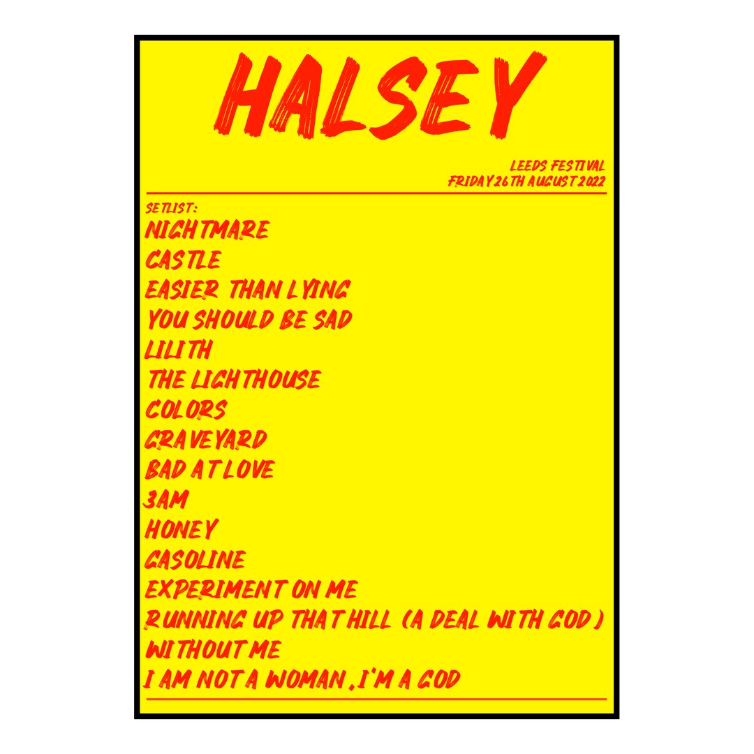 Halsey Bramham 26th August 2022 Setlist poster