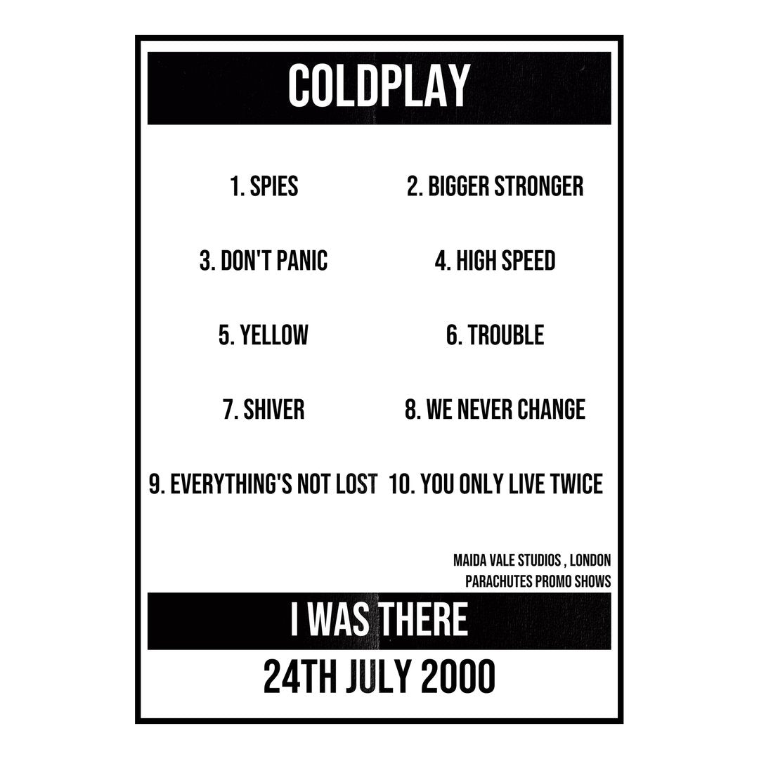 Coldplay London 24th July 2000 Setlist poster
