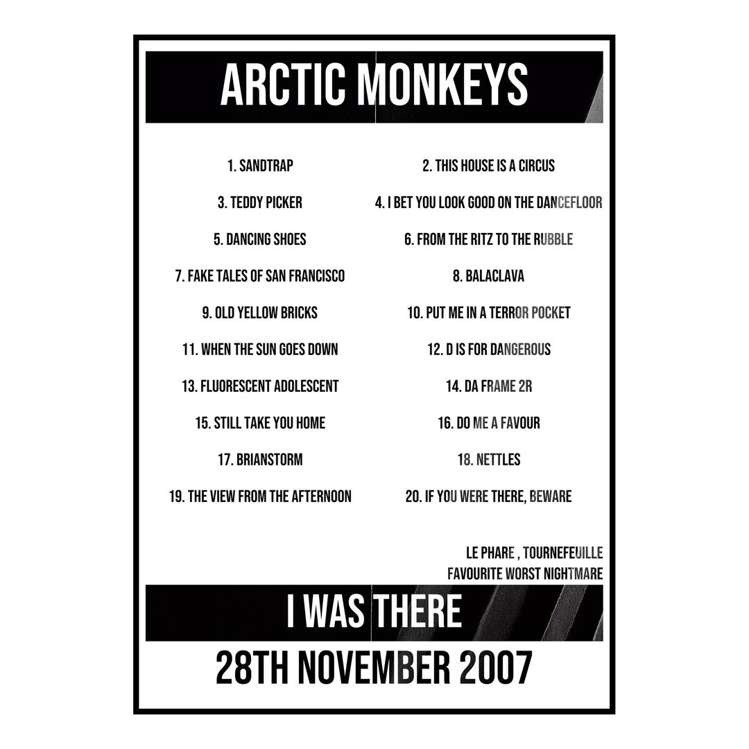 Arctic Monkeys Tournefeuille 28th November 2007 Setlist poster