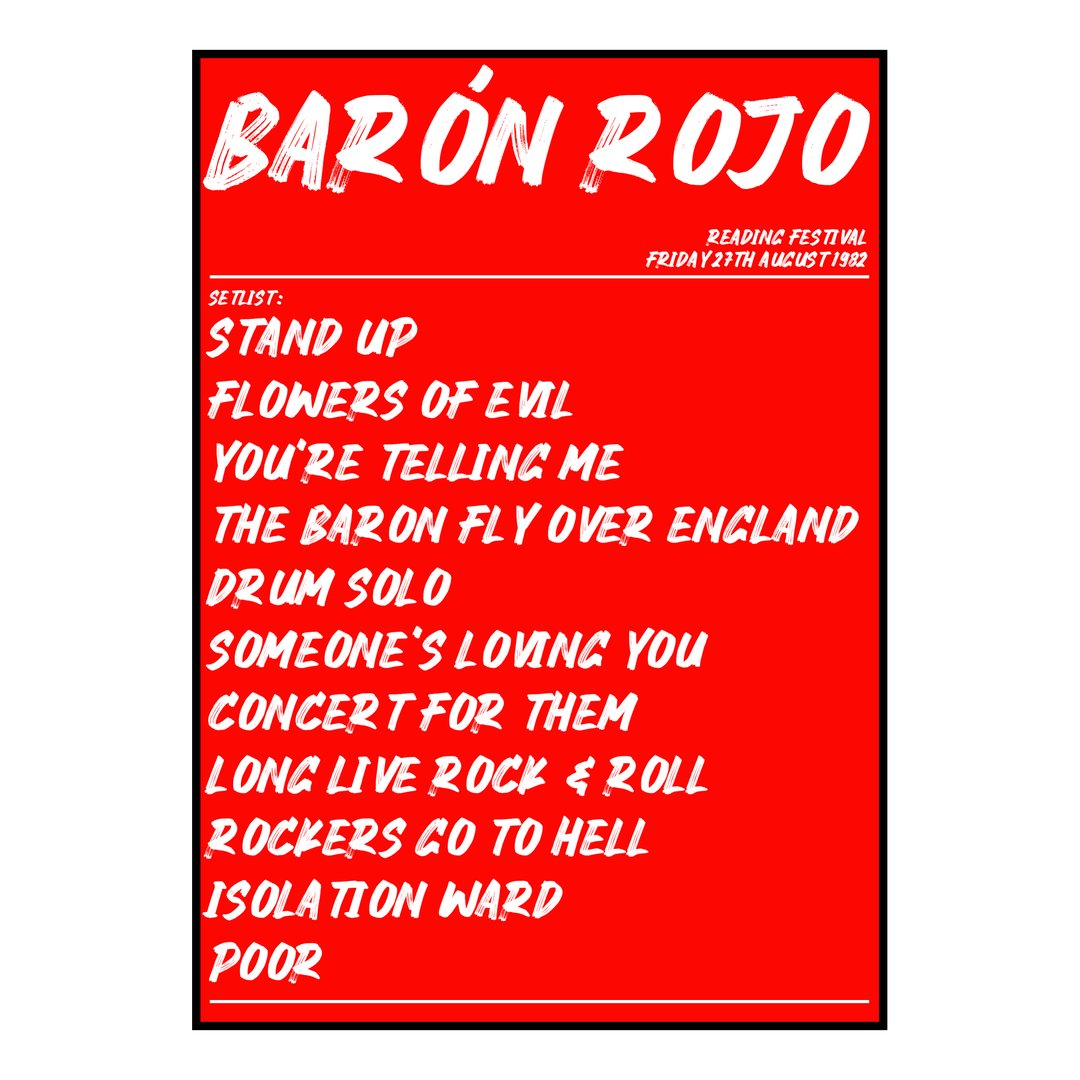 Barón Rojo Reading 27th August 1982 Setlist poster
