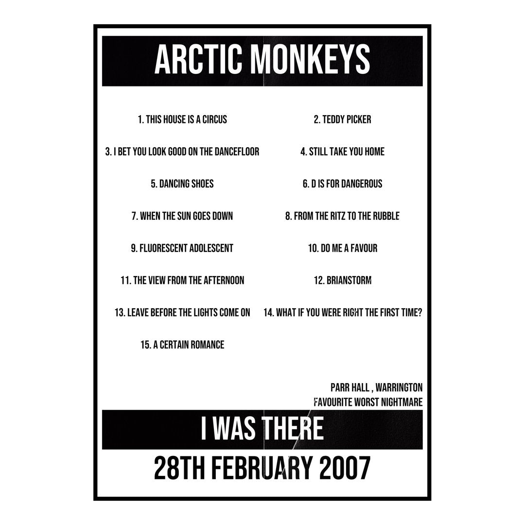 Arctic Monkeys Warrington 28th February 2007 Setlist poster