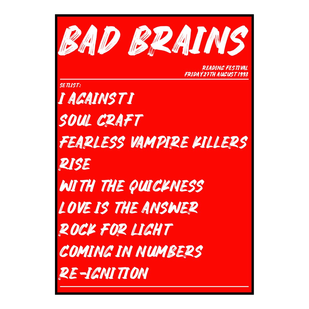 Bad Brains Reading 27th August 1993 Setlist poster