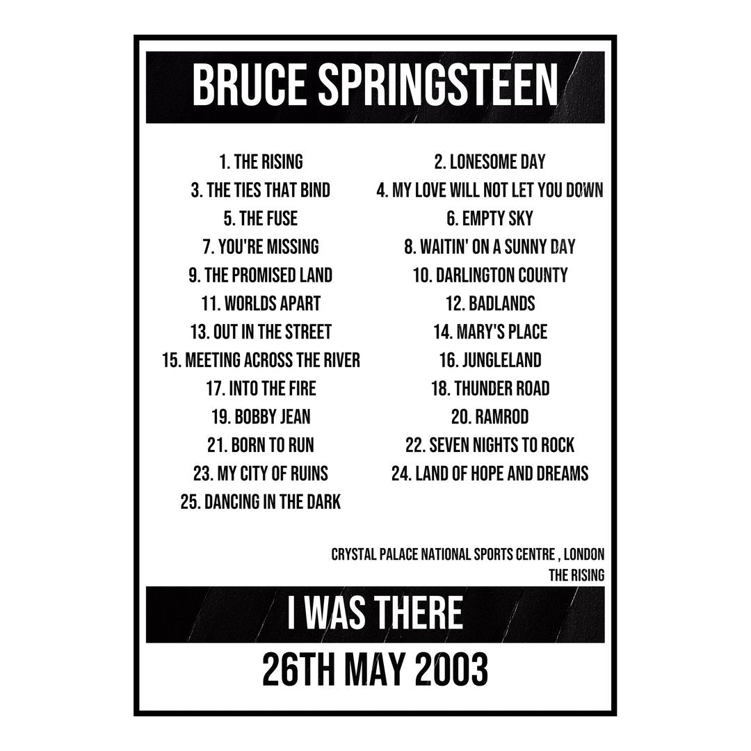 Bruce Springsteen London 26th May 2003 Setlist poster