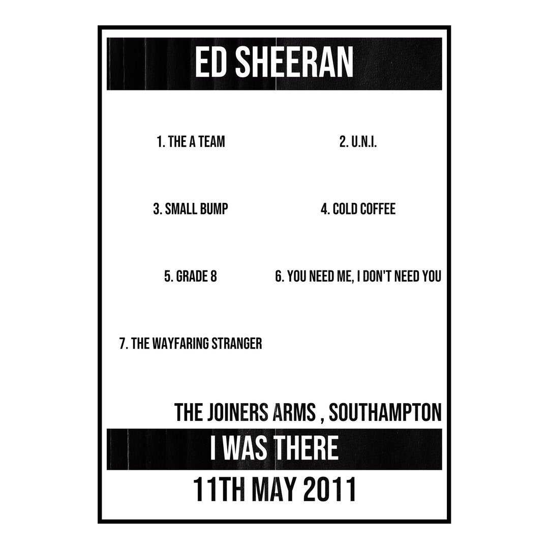 Ed Sheeran Southampton 11th May 2011 Setlist poster