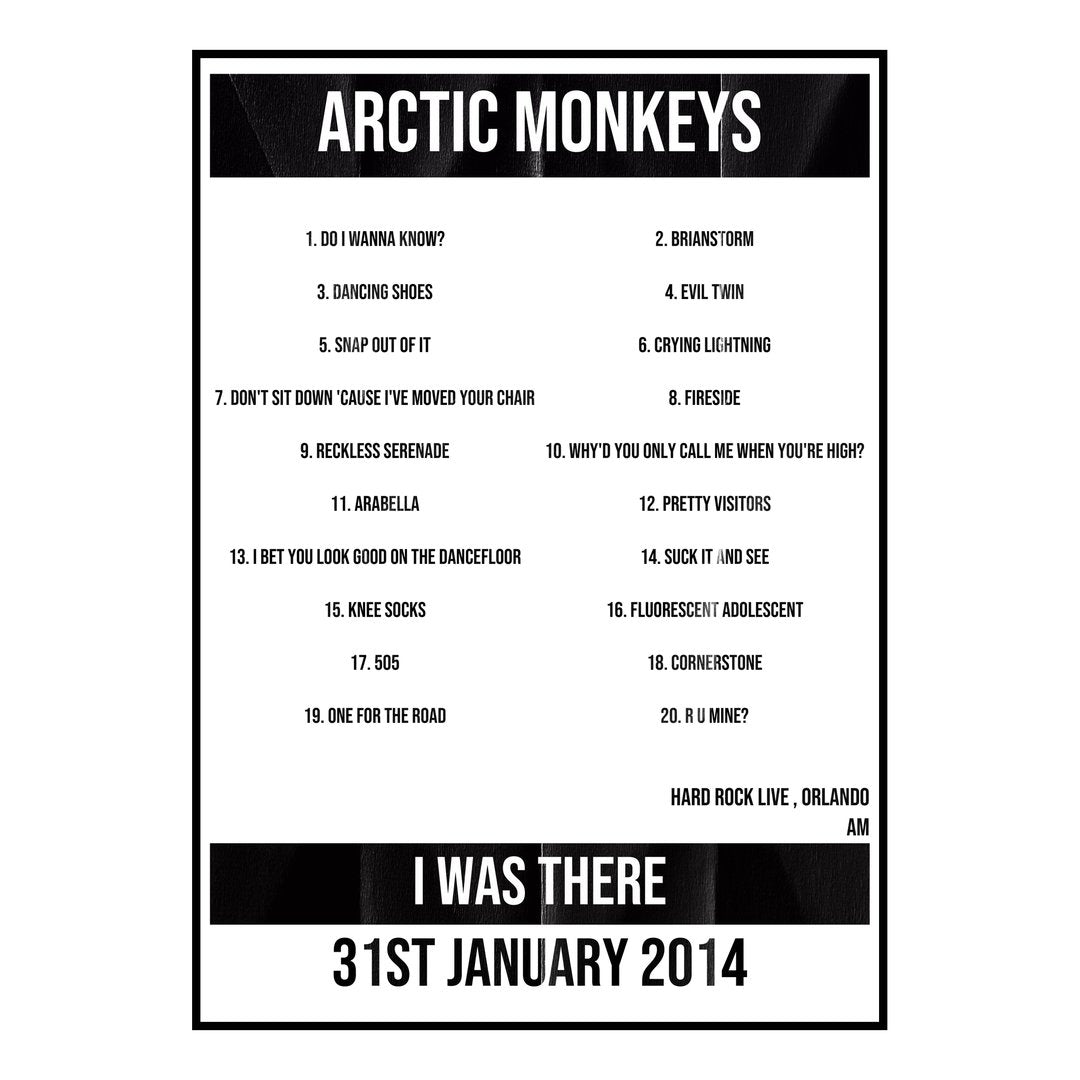 Arctic Monkeys Orlando 31st January 2014 Setlist poster