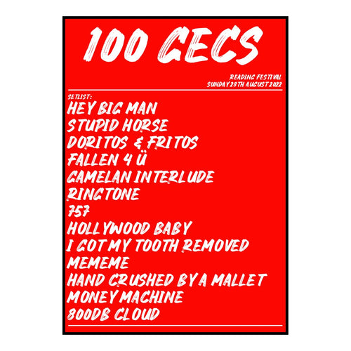 100 gecs Reading 28th August 2022 Setlist poster