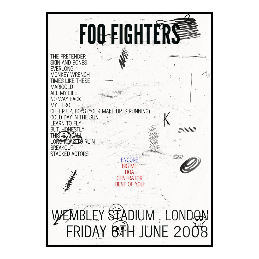 Foo Fighters London 6th June 2008 Setlist poster