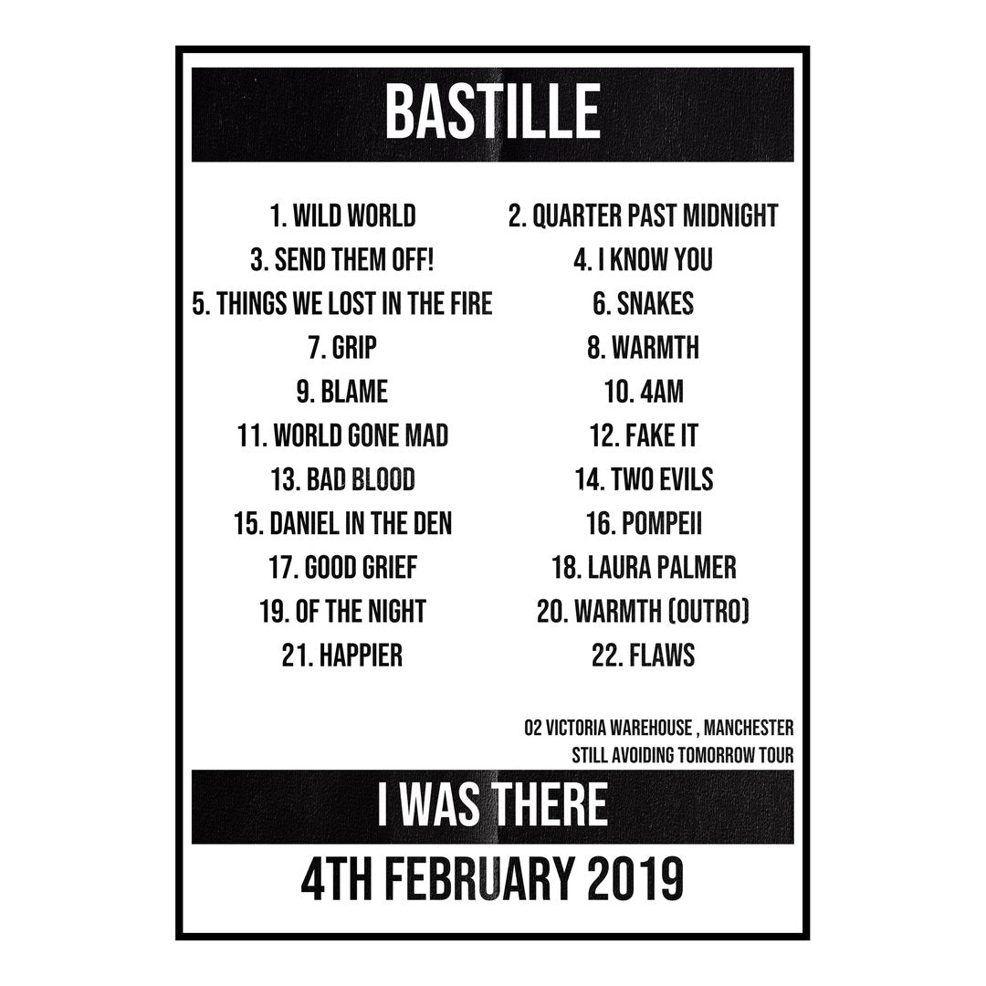Bastille Manchester 4th February 2019 Setlist poster