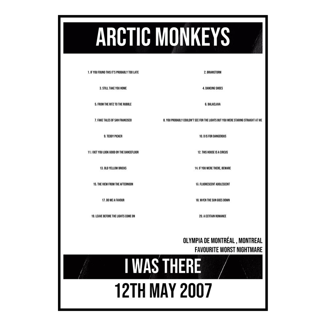 Arctic Monkeys Montreal 12th May 2007 Setlist poster