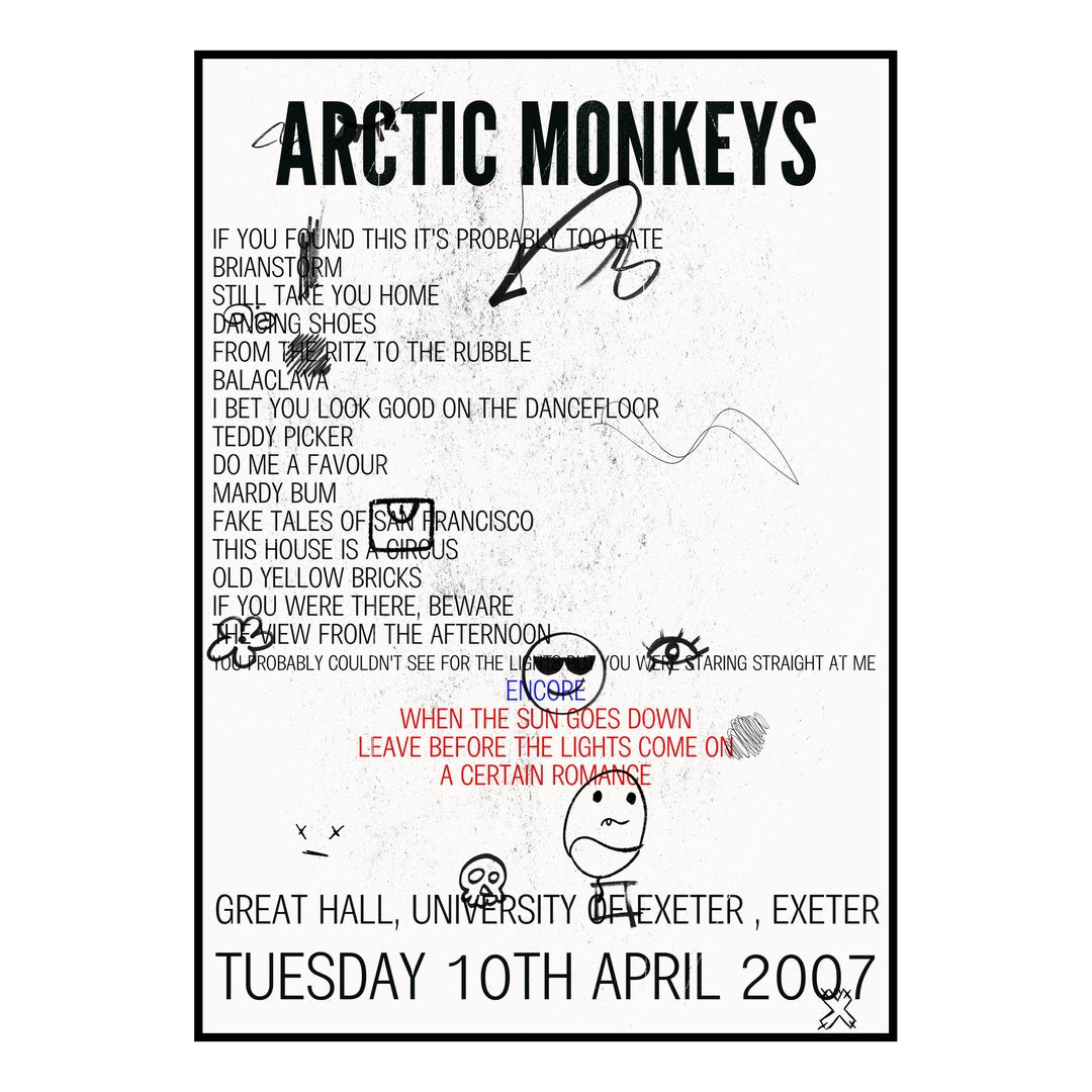 Arctic Monkeys Exeter 10th April 2007 Setlist poster