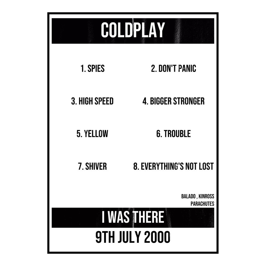 Coldplay Kinross 9th July 2000 Setlist poster