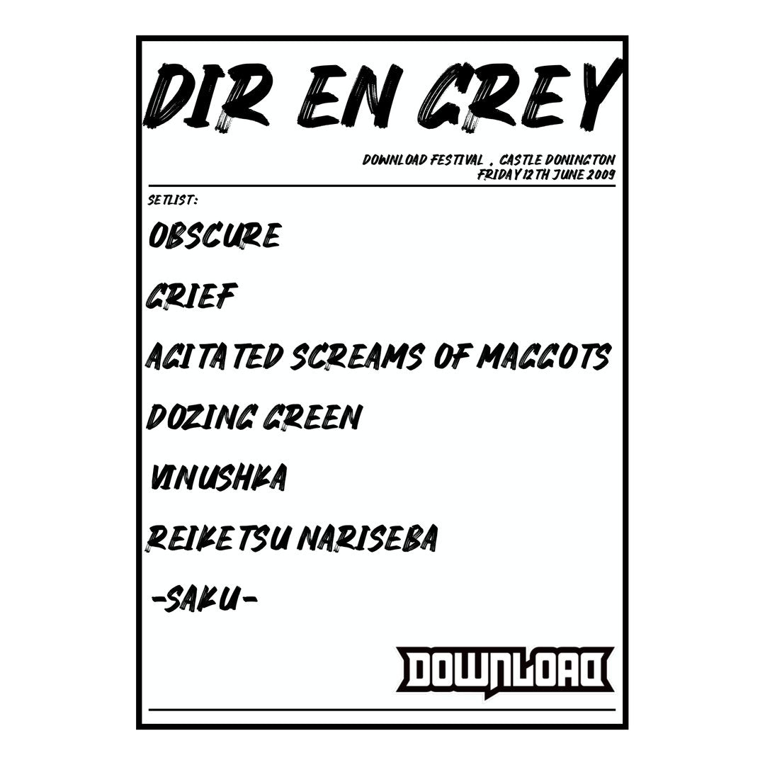 DIR EN GREY Castle Donington 12th June 2009 Setlist poster