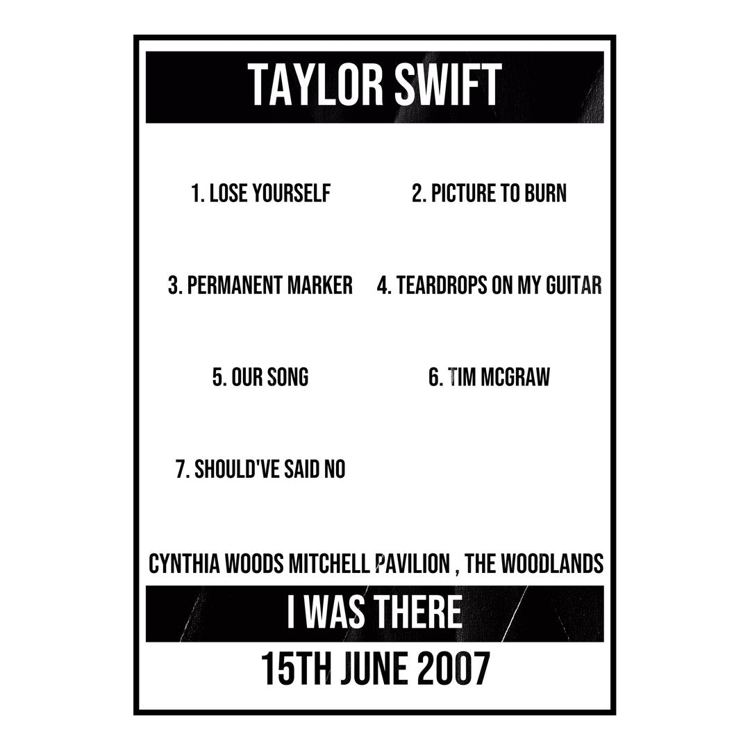 Taylor Swift The Woodlands 15th June 2007 Setlist poster