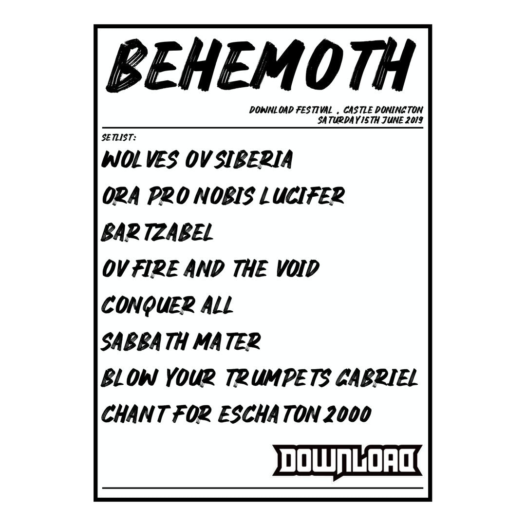Behemoth Castle Donington 15th June 2019 Setlist poster