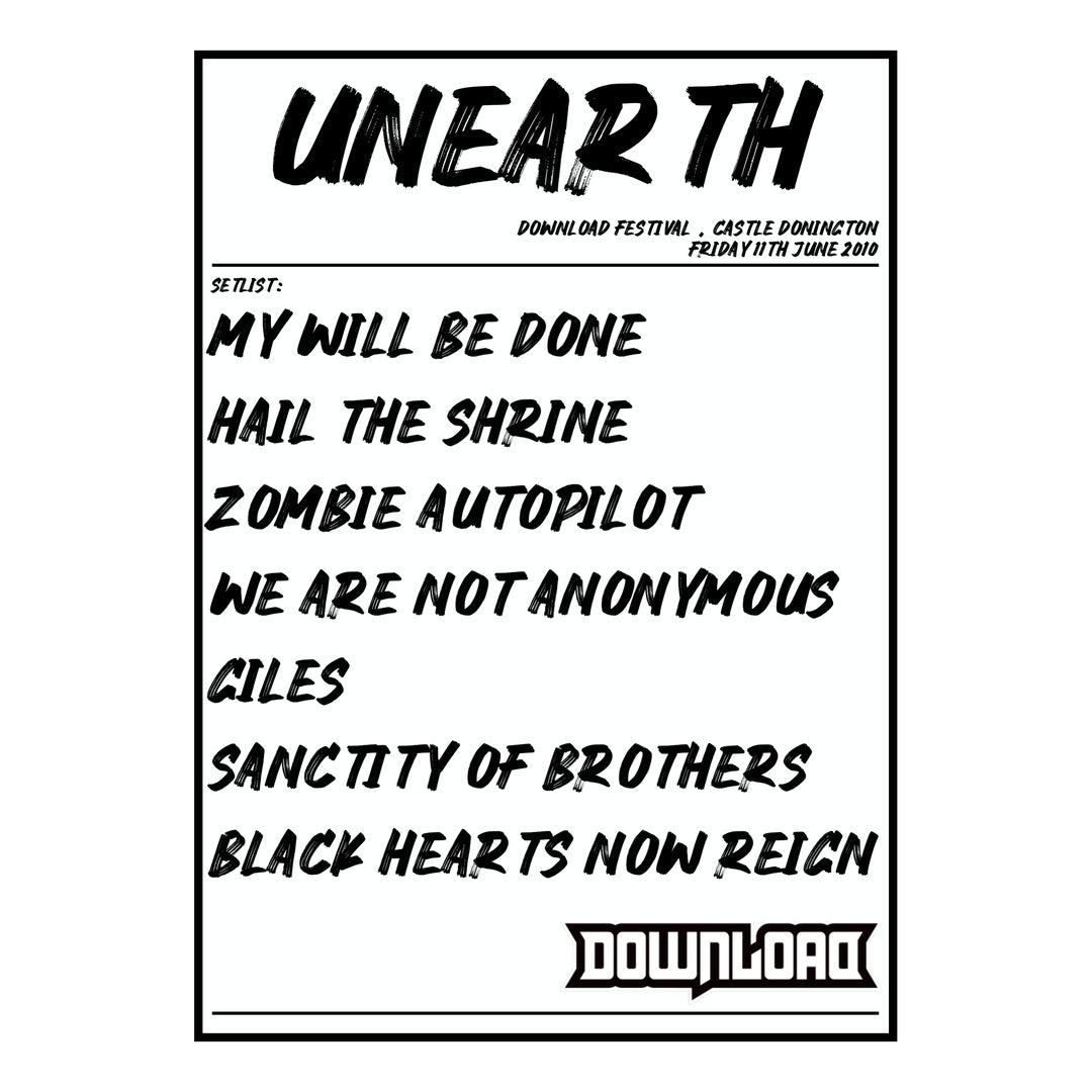 Unearth Castle Donington 11th June 2010 Setlist poster