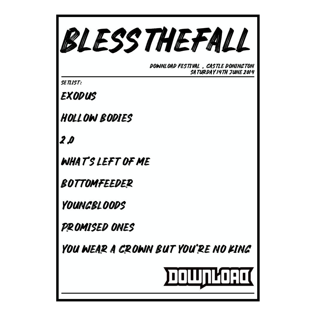 Blessthefall Castle Donington 14th June 2014 Setlist poster