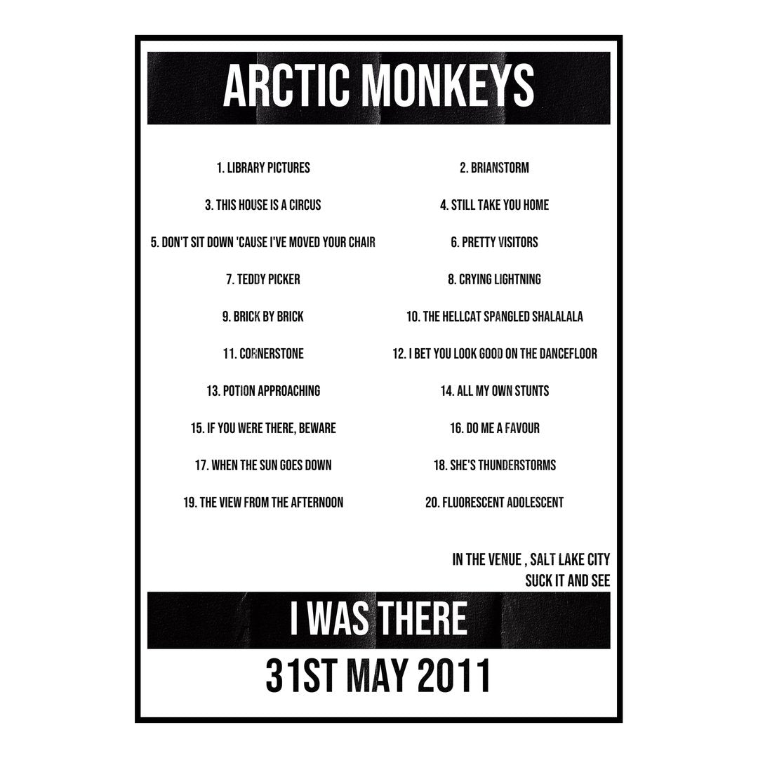 Arctic Monkeys Salt Lake City 31st May 2011 Setlist poster