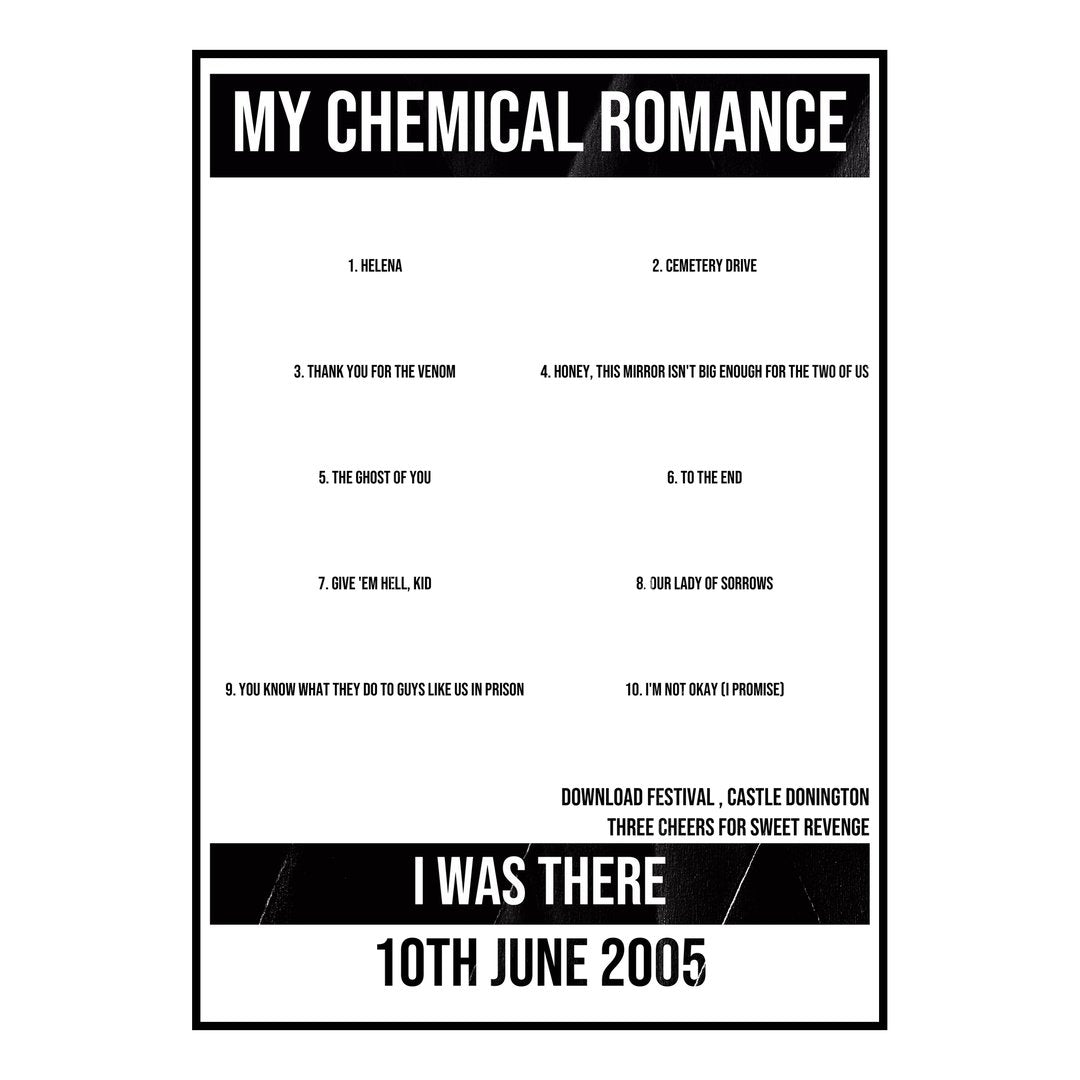 My Chemical Romance Castle Donington 10th June 2005 Setlist poster