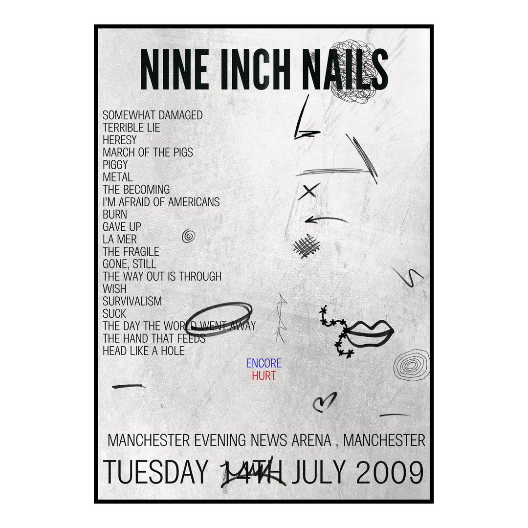 Nine Inch Nails Manchester 14th July 2009 Setlist poster