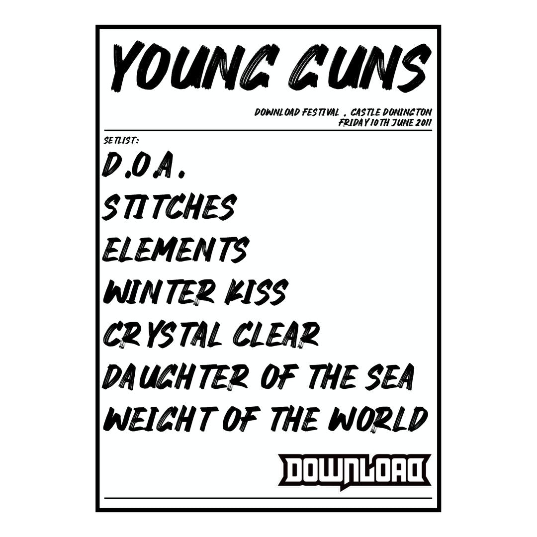 Young Guns Castle Donington 10th June 2011 Setlist poster