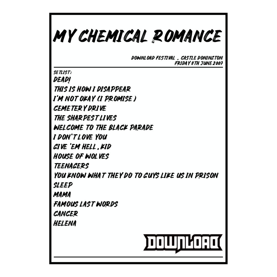 My Chemical Romance Castle Donington 8th June 2007 Setlist poster