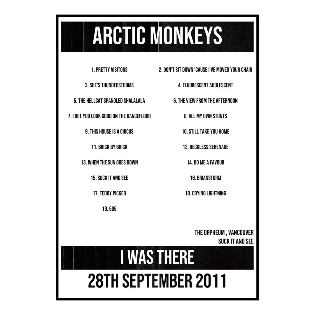 Arctic Monkeys Vancouver 28th September 2011 Setlist poster