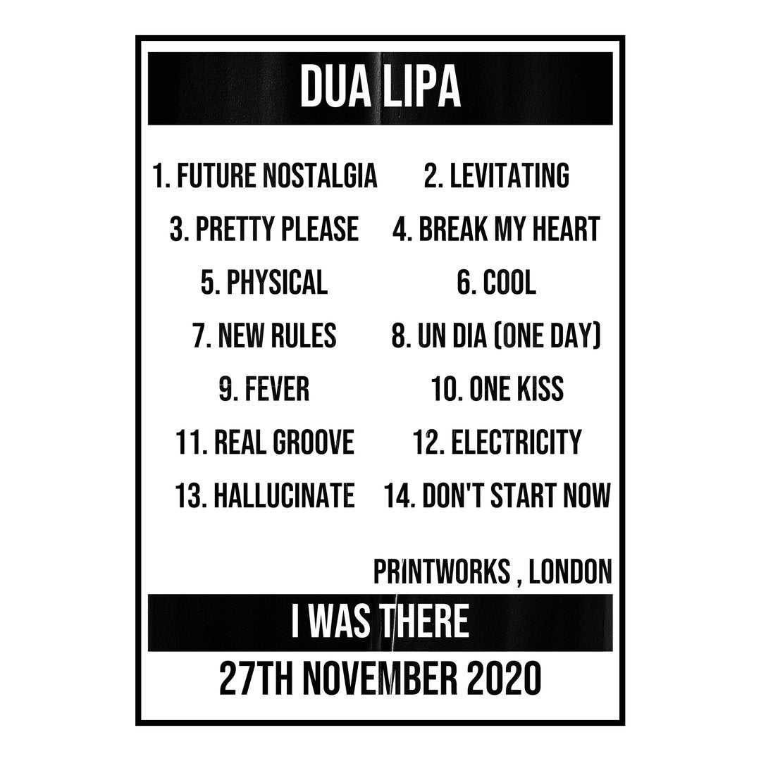 Dua Lipa London 27th November 2020 Setlist poster
