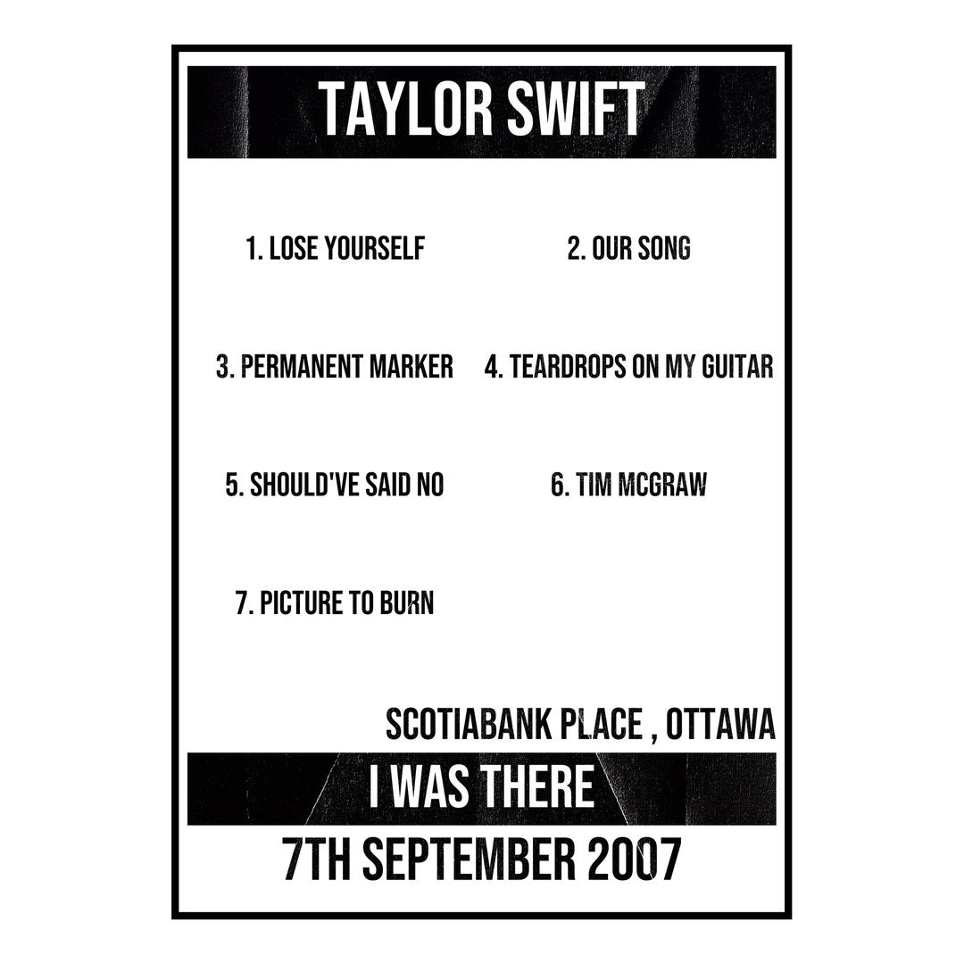 Taylor Swift Ottawa 7th September 2007 Setlist poster