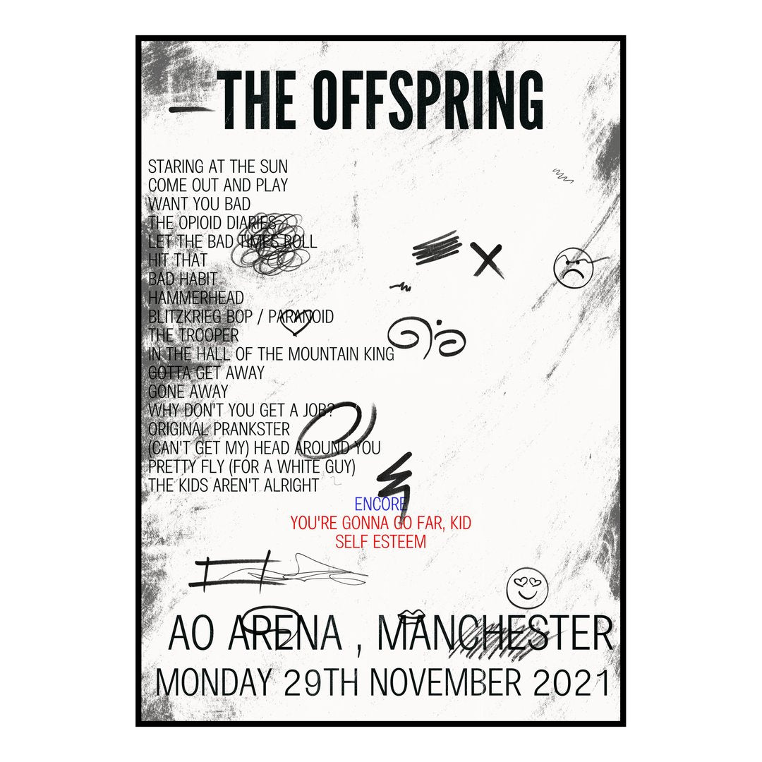 The Offspring Manchester 29th November 2021 Setlist poster