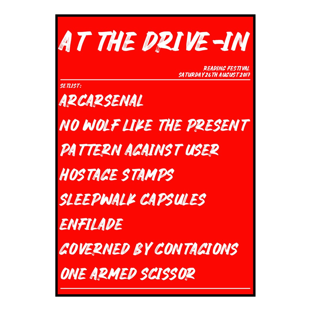 At the Drive‐In Reading 26th August 2017 Setlist poster