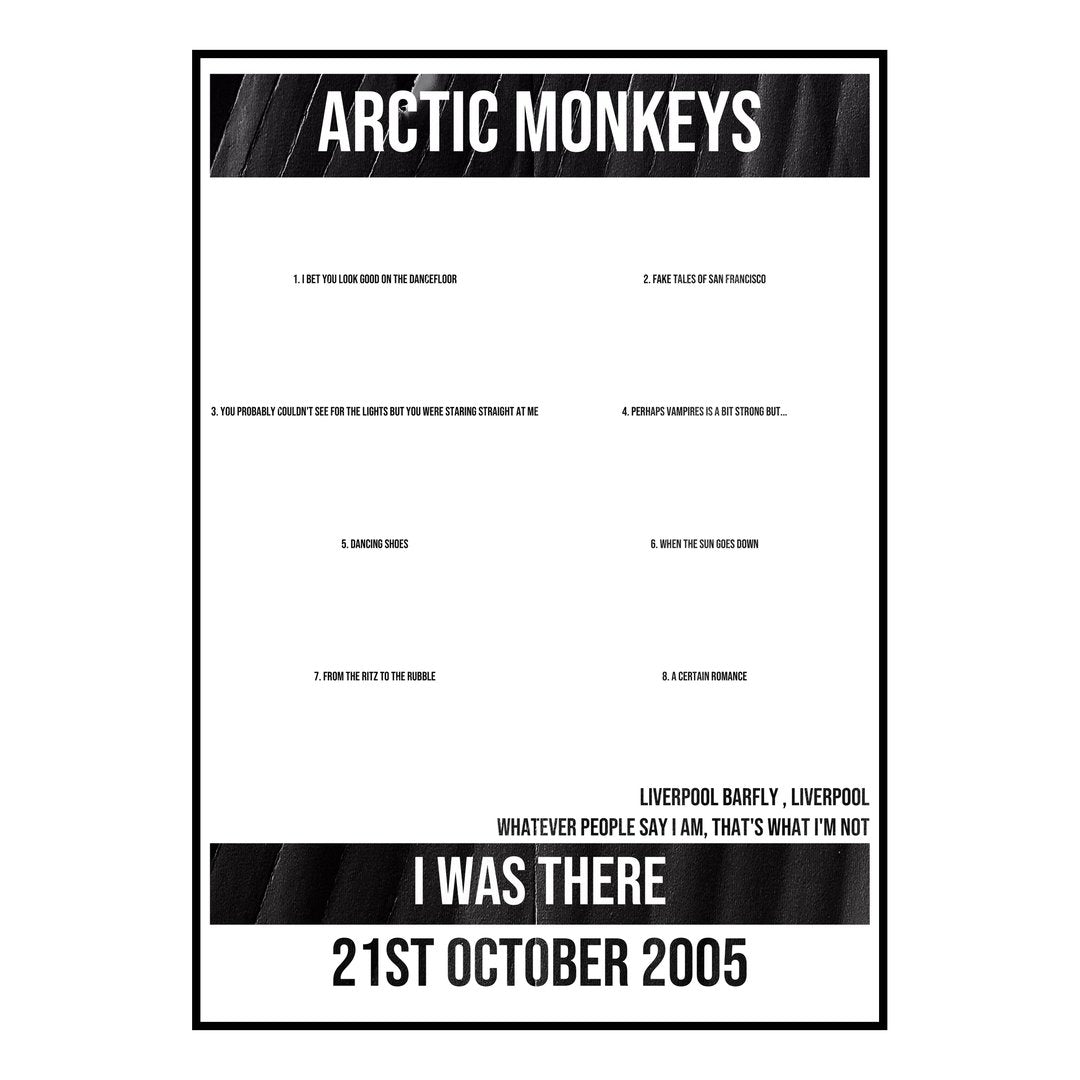 Arctic Monkeys Liverpool 21st October 2005 Setlist poster