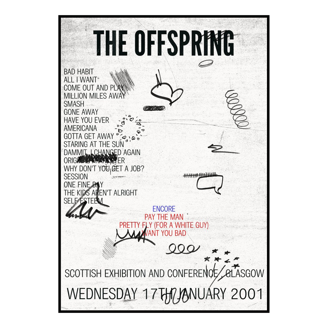 The Offspring Glasgow 17th January 2001 Setlist poster