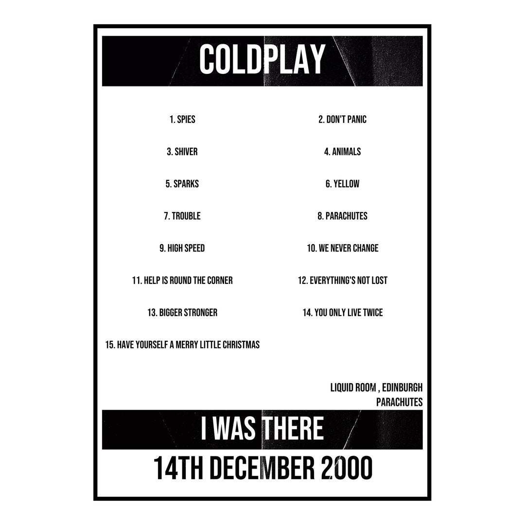 Coldplay Edinburgh 14th December 2000 Setlist poster