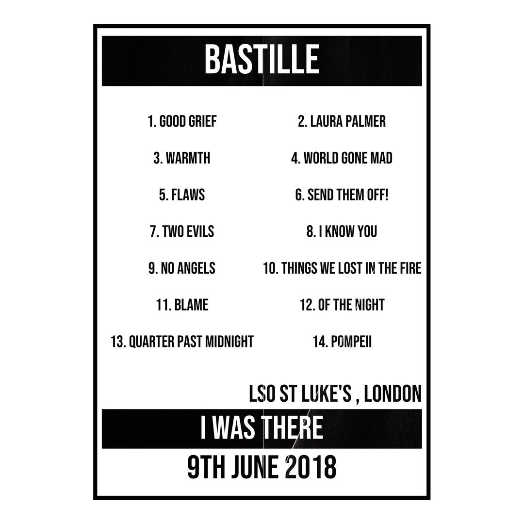 Bastille London 9th June 2018 Setlist poster
