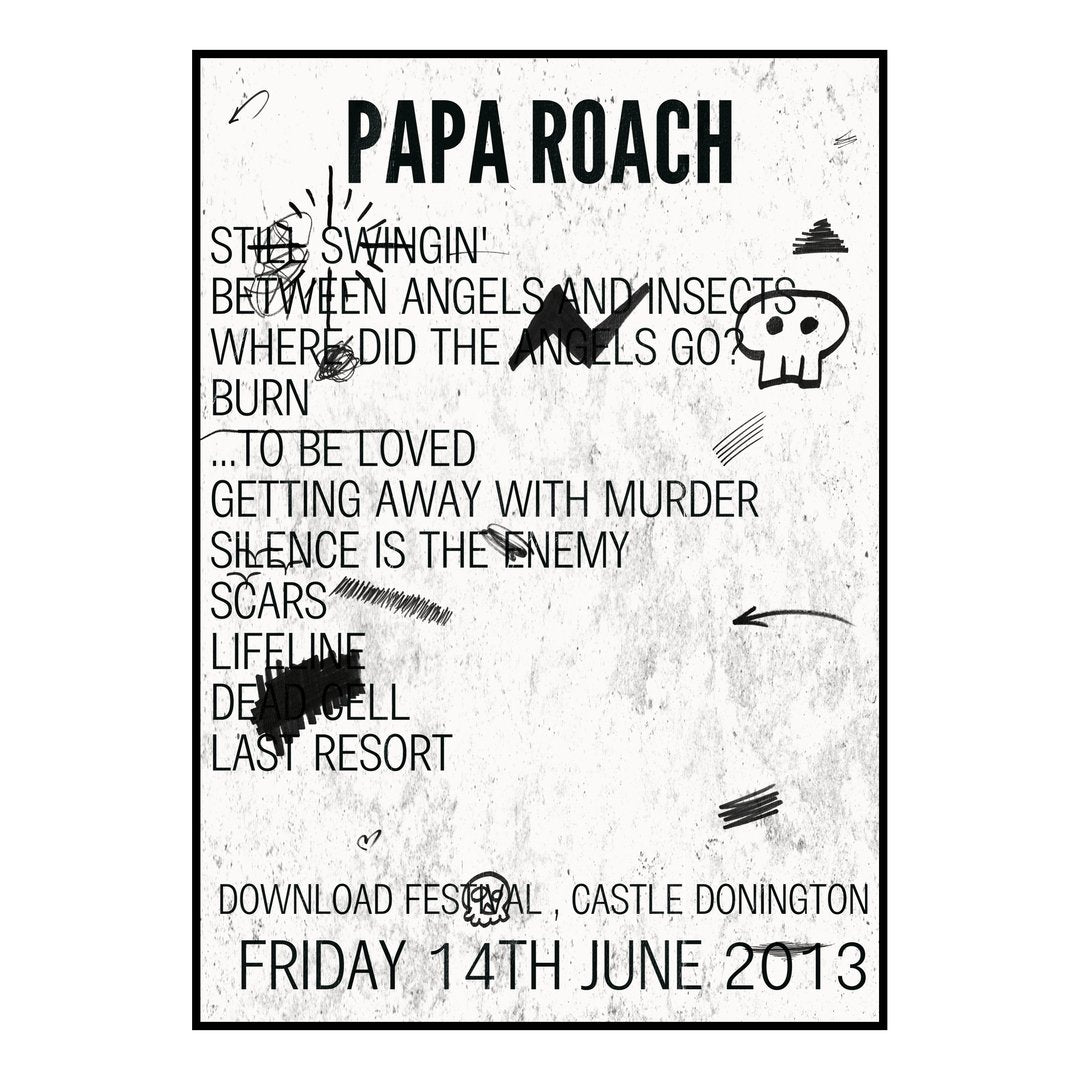 Papa Roach Castle Donington 14th June 2013 Setlist poster