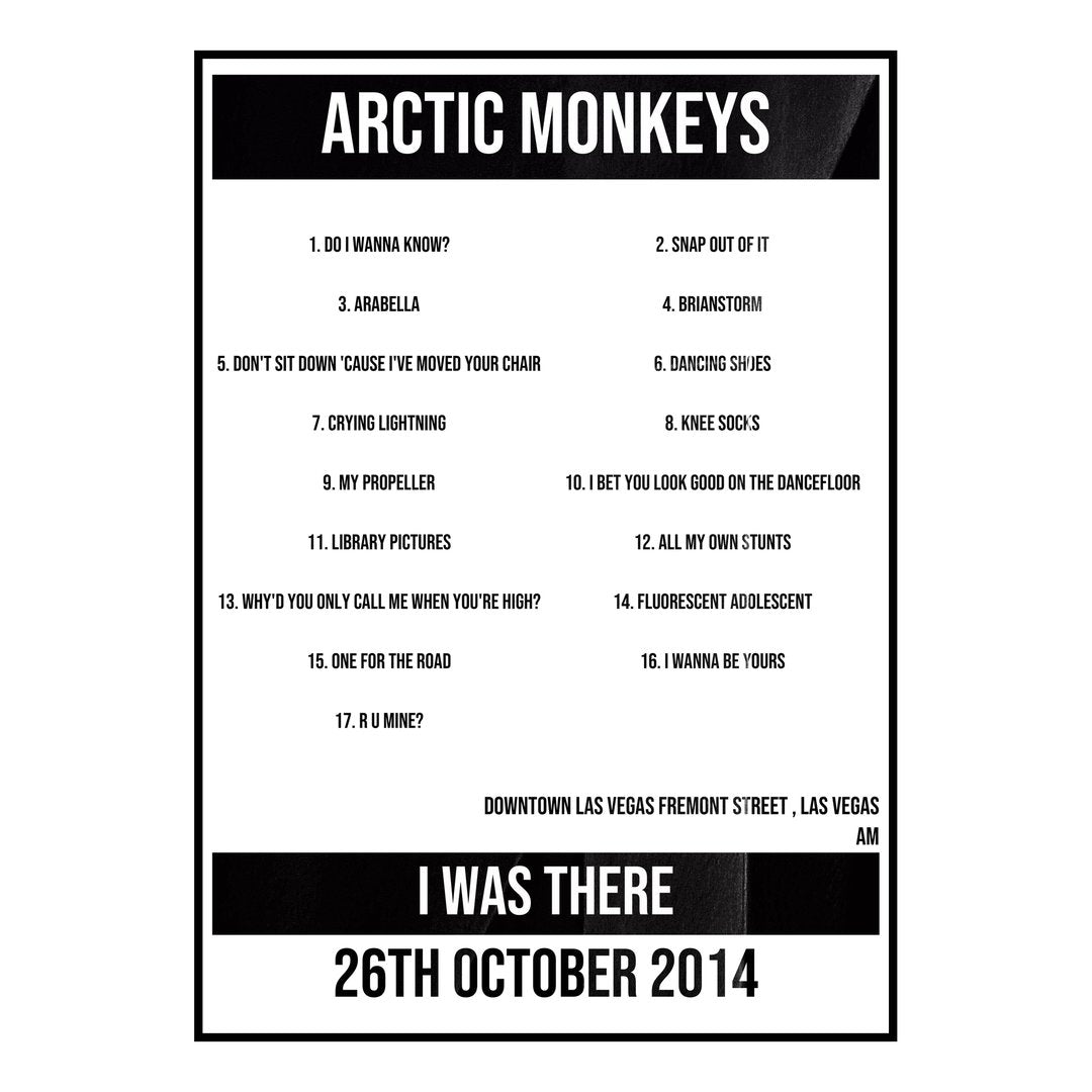 Arctic Monkeys Las Vegas 26th October 2014 Setlist poster