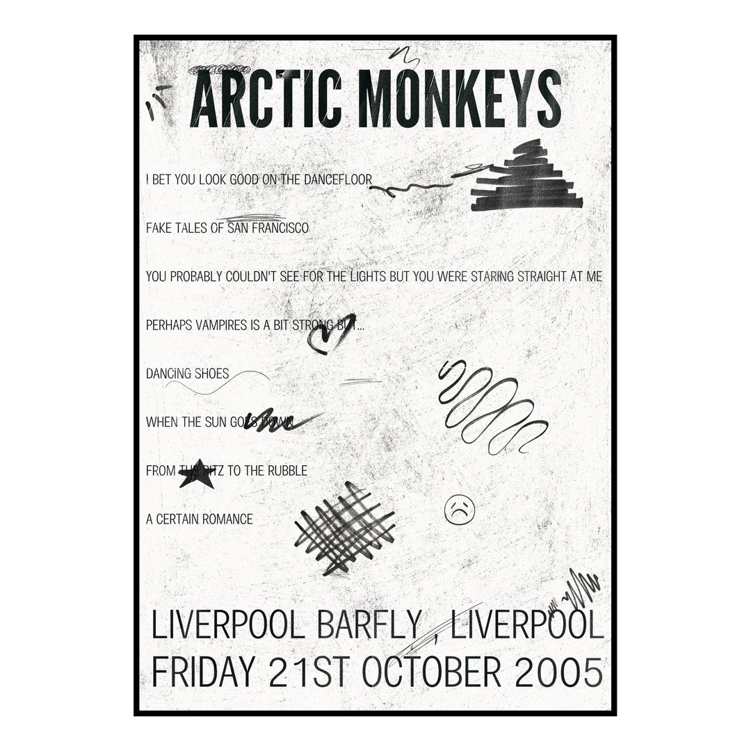 Arctic Monkeys Liverpool 21st October 2005 Setlist poster