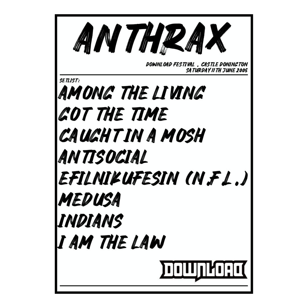 Anthrax Castle Donington 11th June 2005 Setlist poster