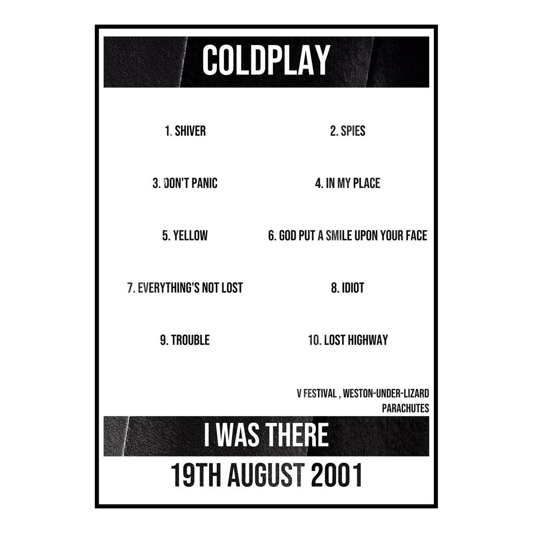 Coldplay Weston-under-Lizard 19th August 2001 Setlist poster