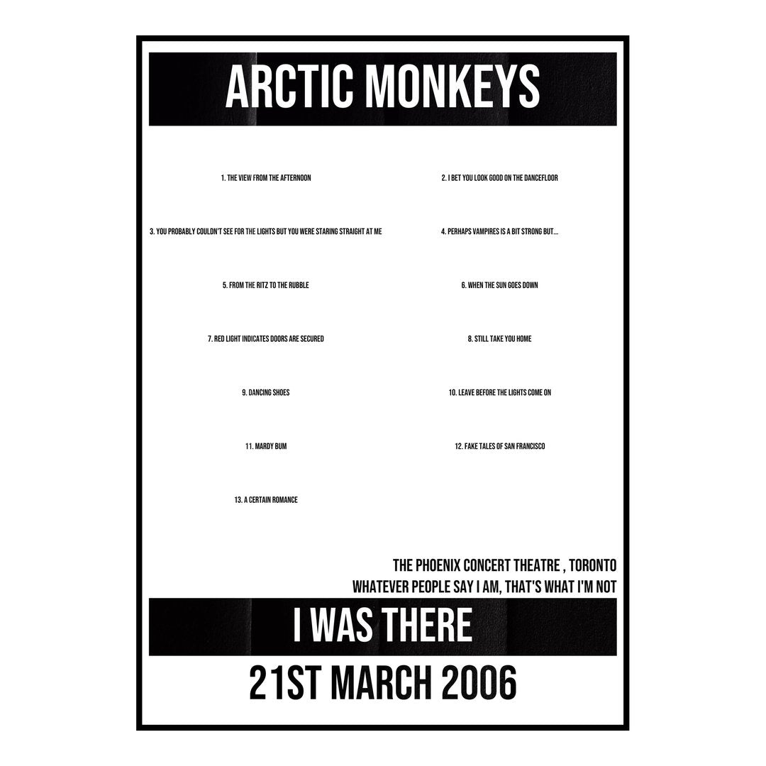 Arctic Monkeys Toronto 21st March 2006 Setlist poster