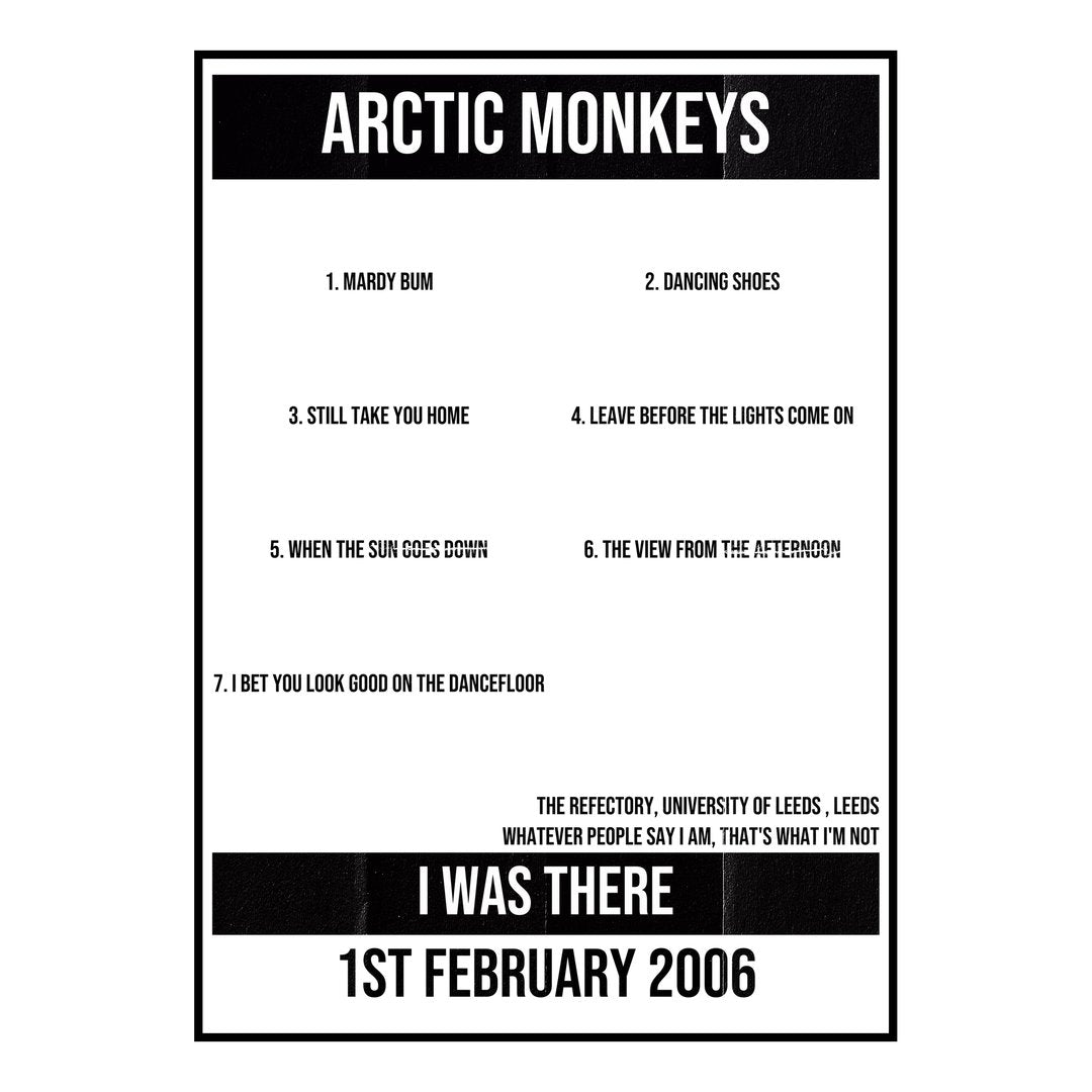 Arctic Monkeys Leeds 1st February 2006 Setlist poster